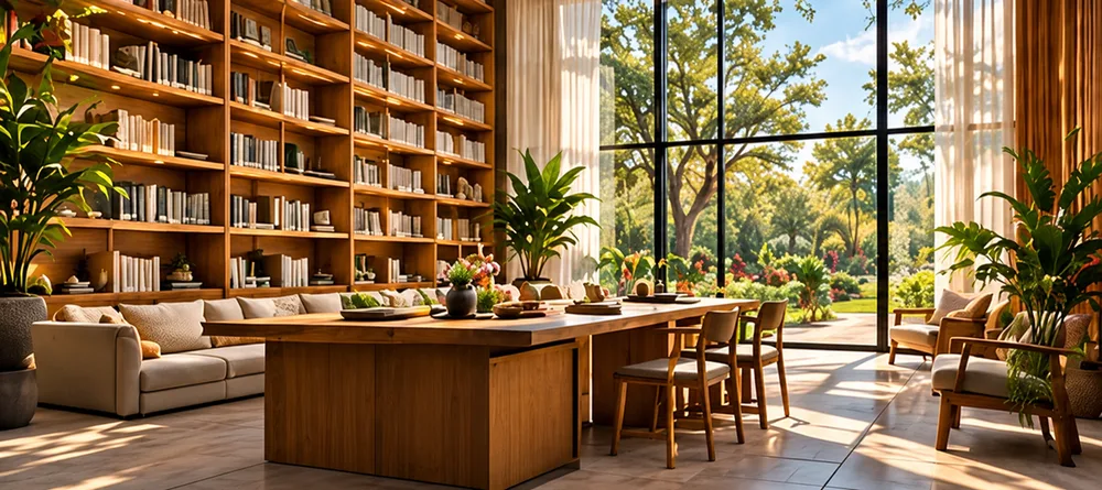 Concept rendering of a sunlit ancestral knowledge library and media center